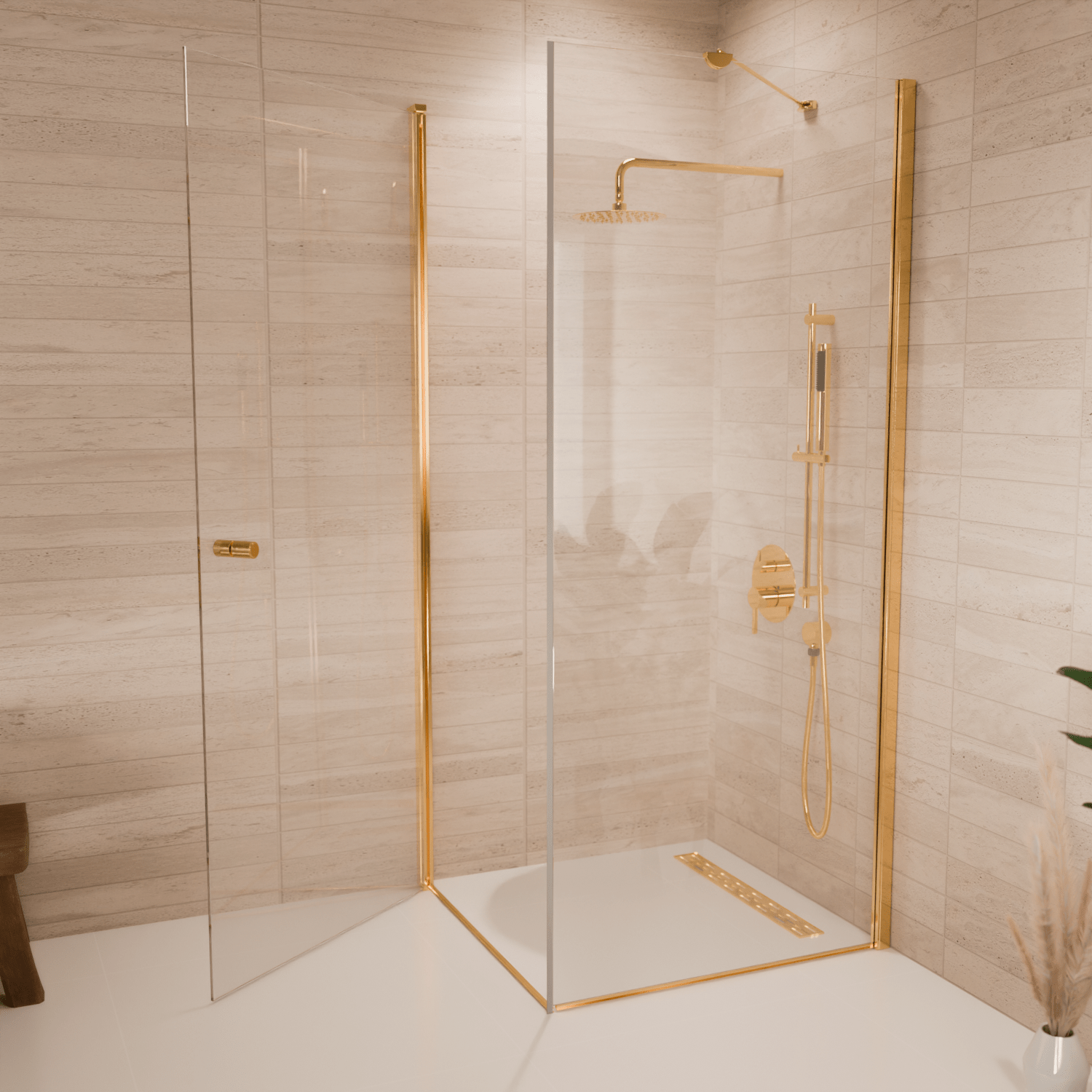 Douchecabine Medellin 90 x 90 x 200 cm - Glanzend Goud - Nano Coating - Draaideur - lomazoo.com