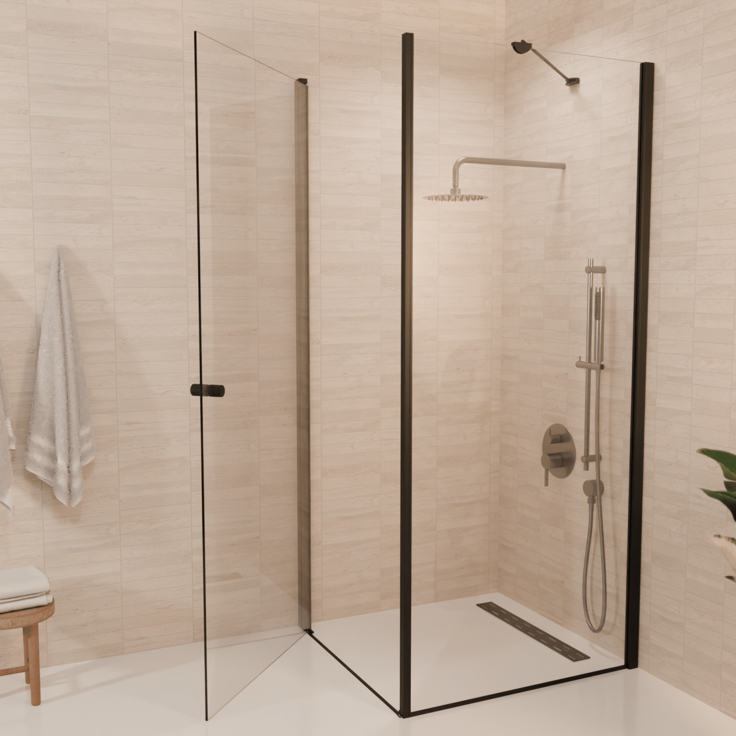 Douchecabine Medellin 90 x 90 x 200 cm - Zwart - Nano Coating - Draaideur - lomazoo.com
