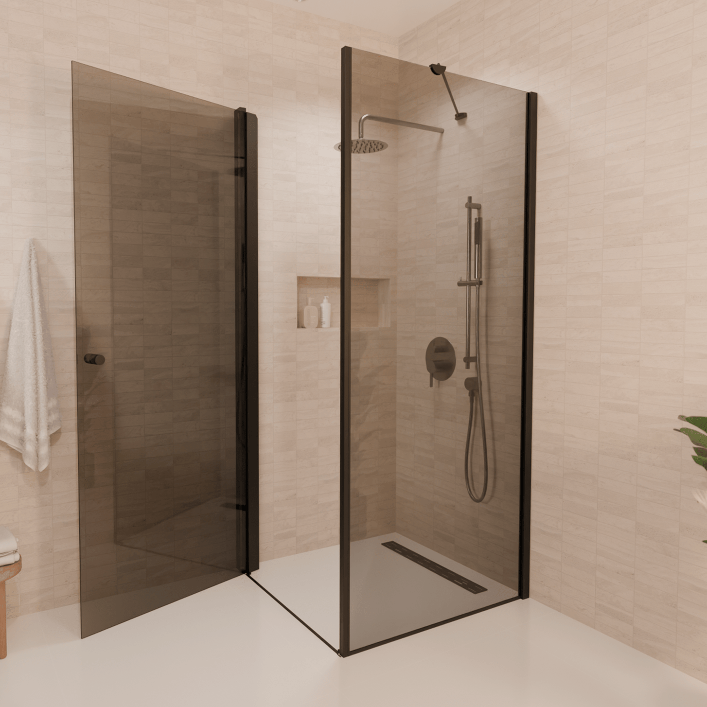 Douchecabine Medellin 90 x 90 x 200 cm - Zwart - Rookglas - Nano Coating - Draaideur - lomazoo.com