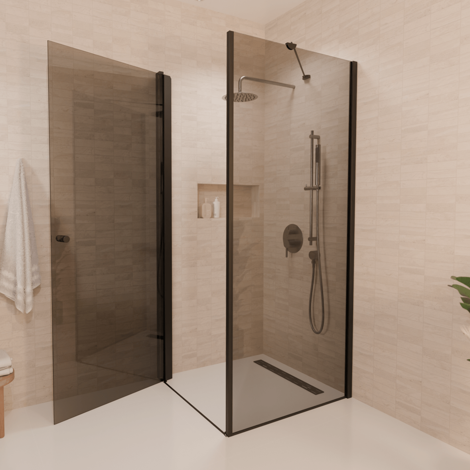 Douchecabine Medellin 90 x 90 x 200 cm - Zwart - Rookglas - Nano Coating - Draaideur - lomazoo.com