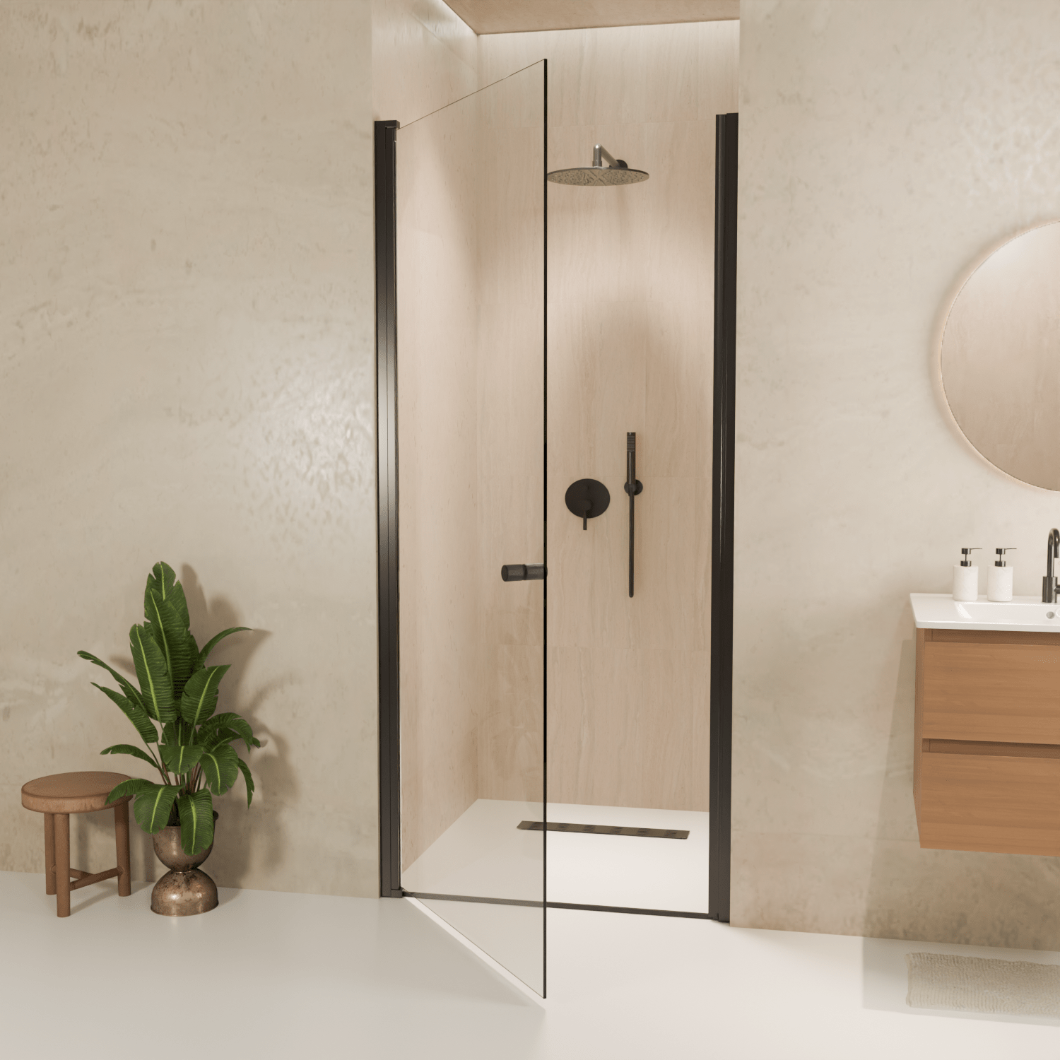 Douchedeur Rio 90 x 200 cm - Zwart - Nano Coating - Draaideur - lomazoo.com