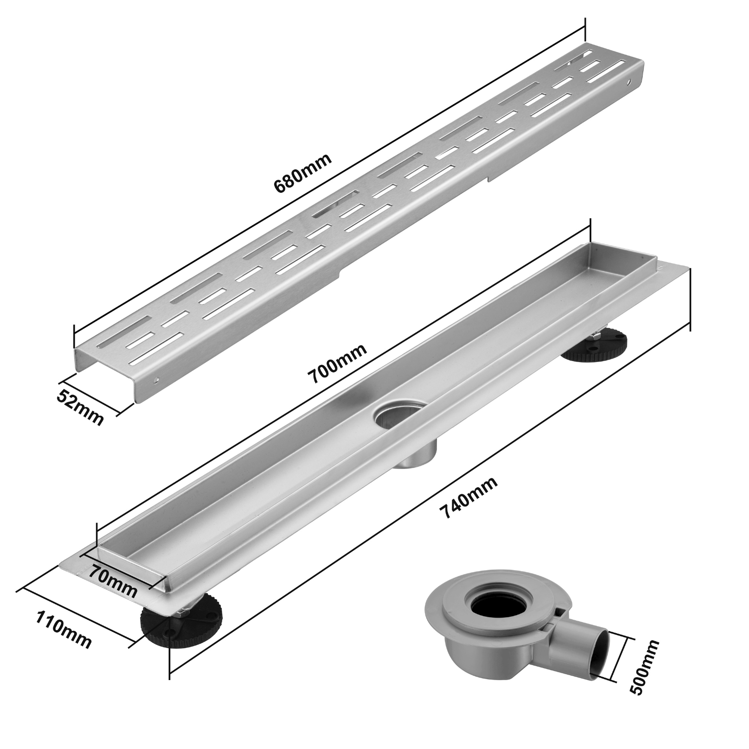 Douchegoot Cayma 70 cm - Geborsteld RVS - lomazoo.com