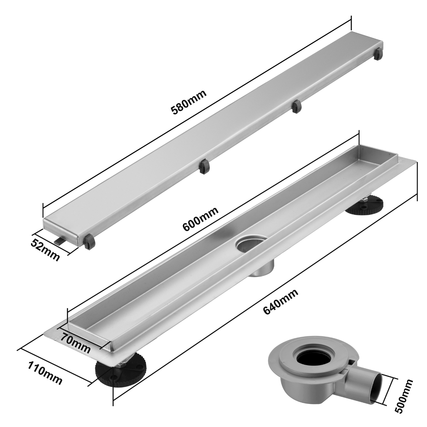 Douchegoot Nilo 60 cm - Geborsteld RVS - lomazoo.com