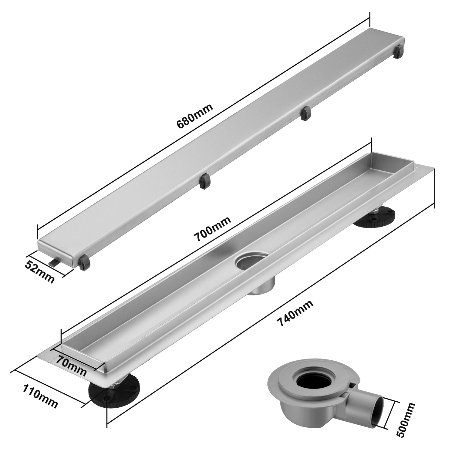 Douchegoot Nilo 70 cm - Geborsteld RVS - lomazoo.com