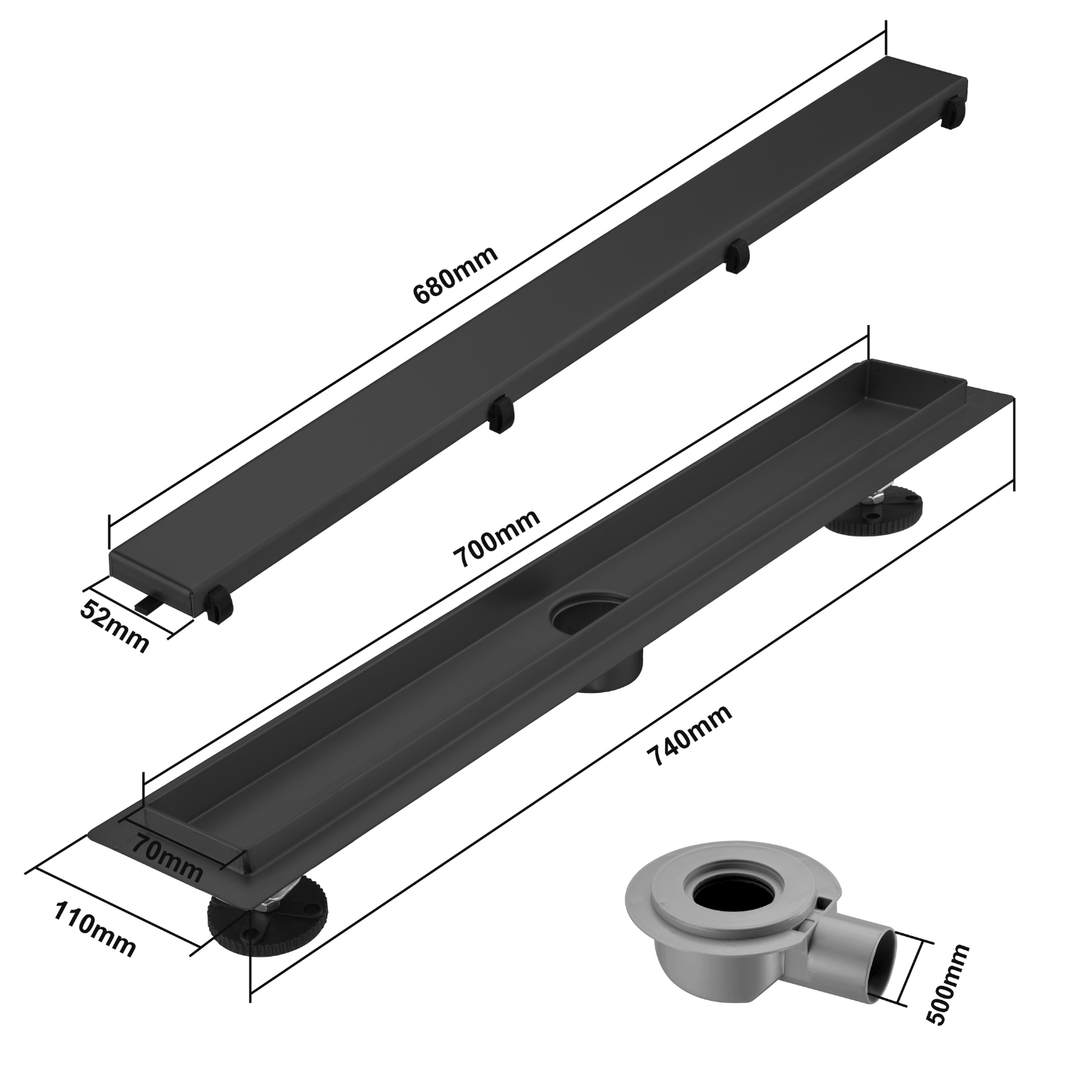 Douchegoot Nilo 70 cm - Matzwart - lomazoo.com