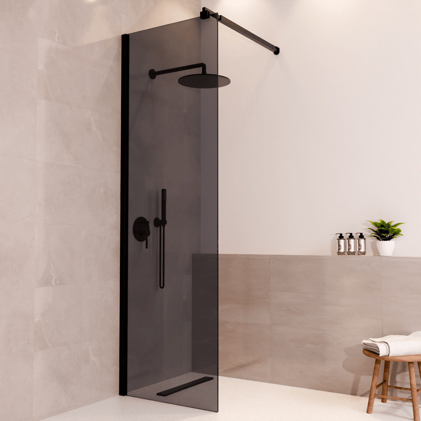 Douchewand Lima 60 x 200 cm - Zwart - Rookglas Nano Coating - lomazoo.com