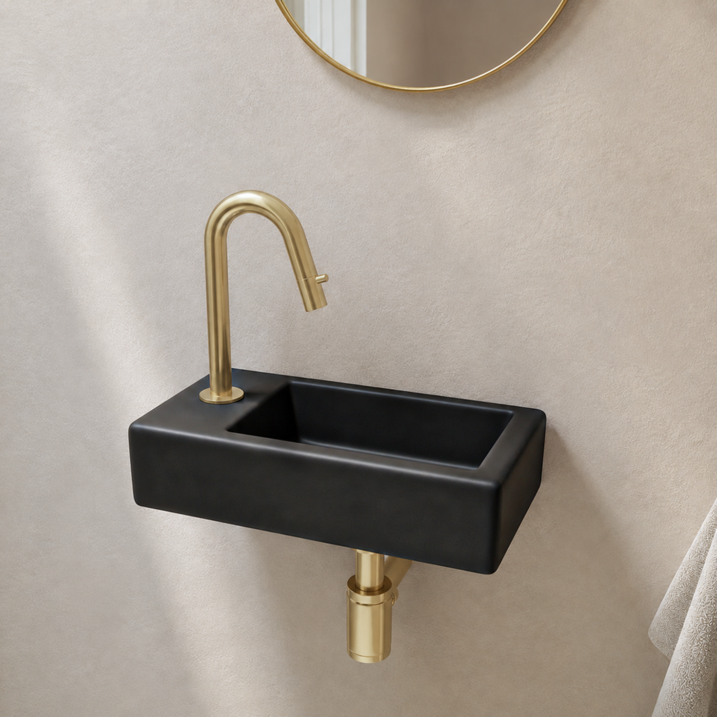 Robinet lave-mains noir - trou de robinet à gauche