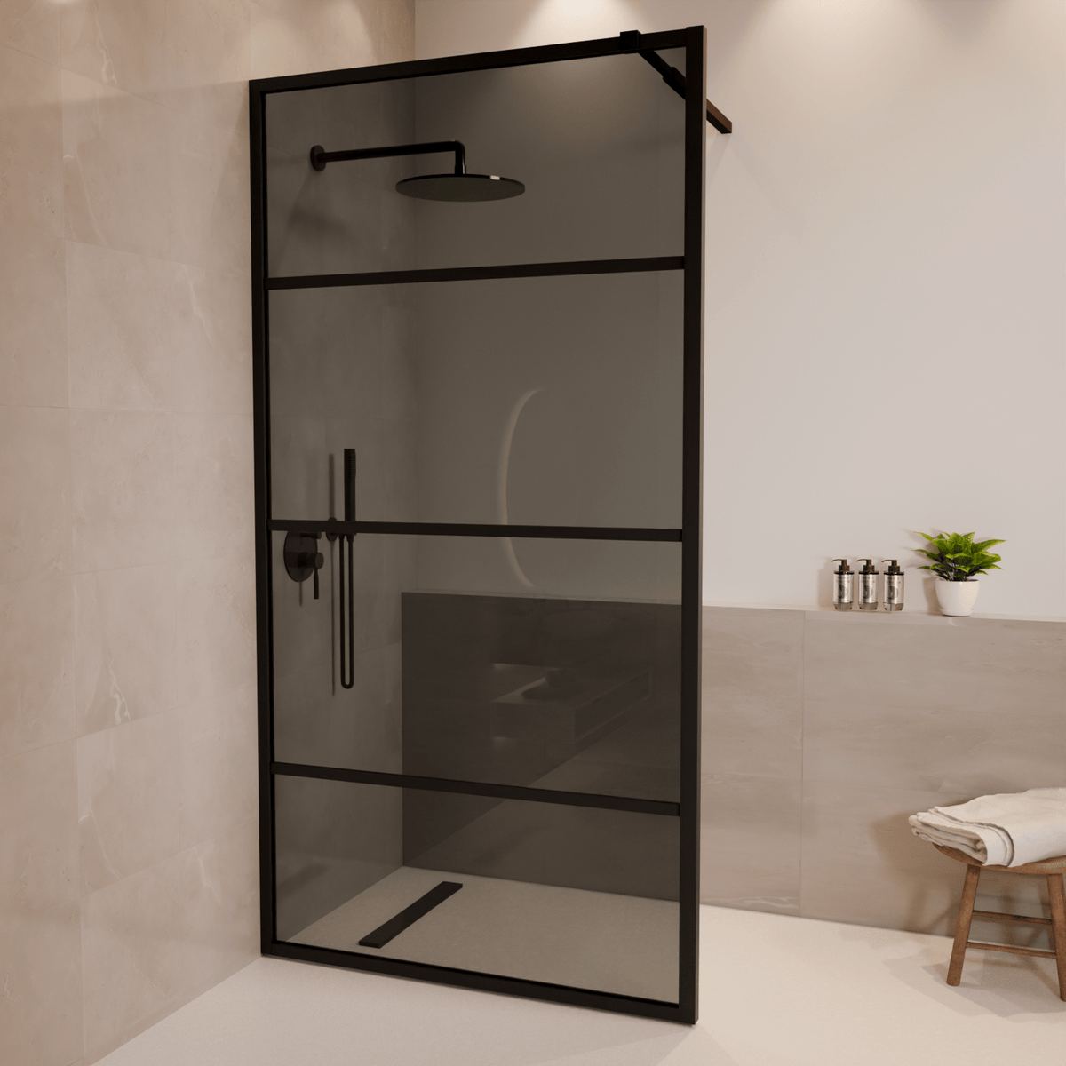 Douchewand Tacna 100 x 200 cm - Zwart - Rookglas Met Strepen - Nano Co