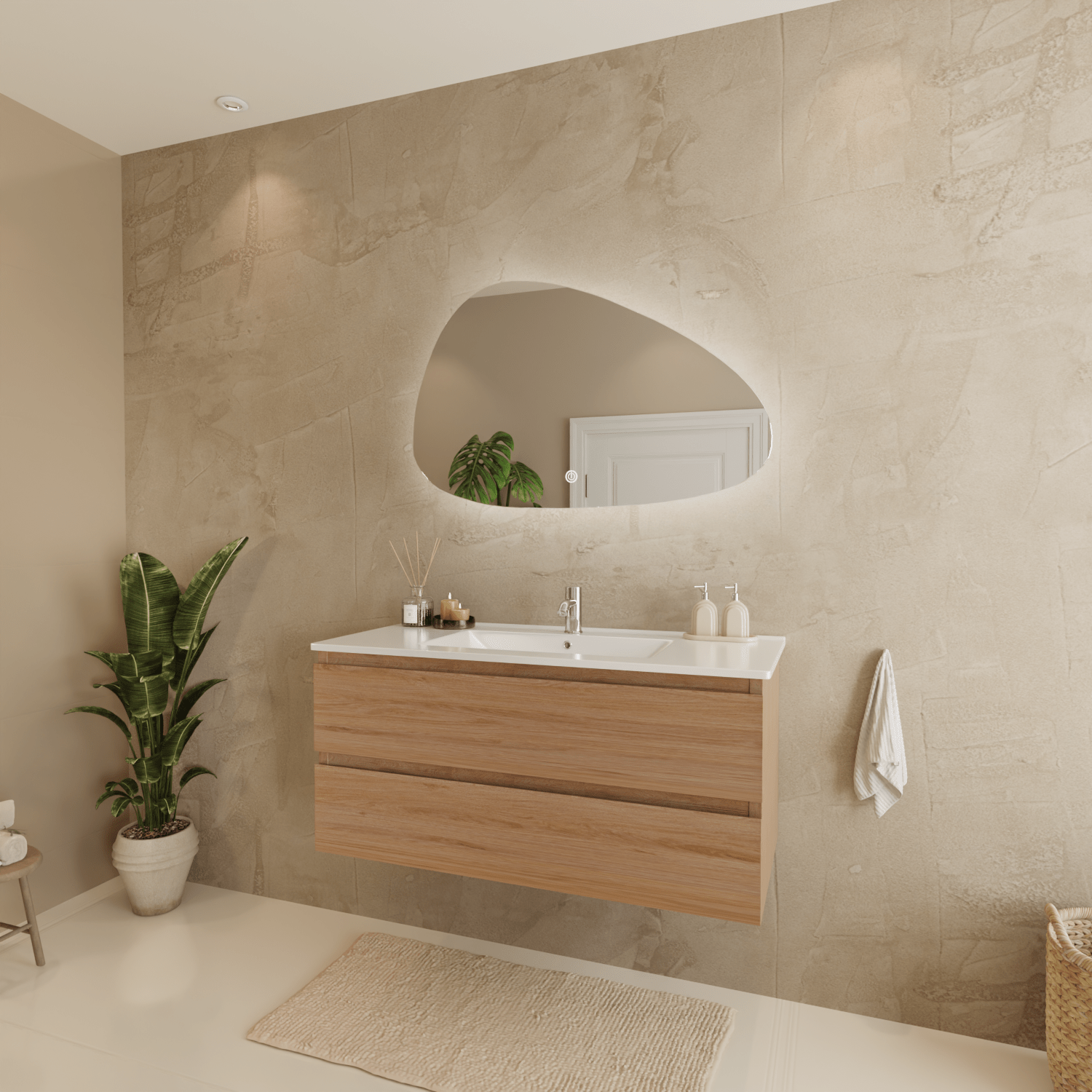 MARENZA Licht Eiken - Wastafel Wit - 100cm - lomazoo.com