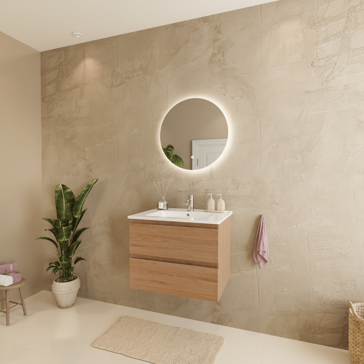 MARENZA Licht Eiken - Wastafel Wit - 60cm - lomazoo.com