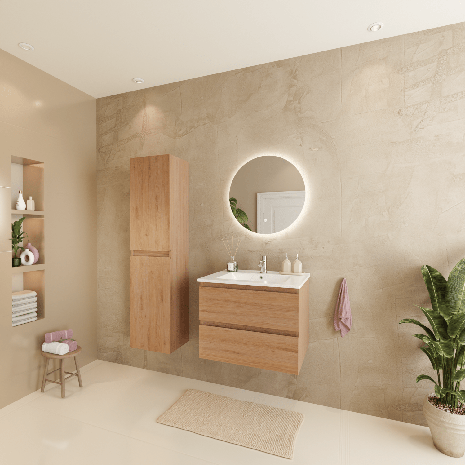 MARENZA Licht Eiken - Wastafel Wit - 60cm - lomazoo.com