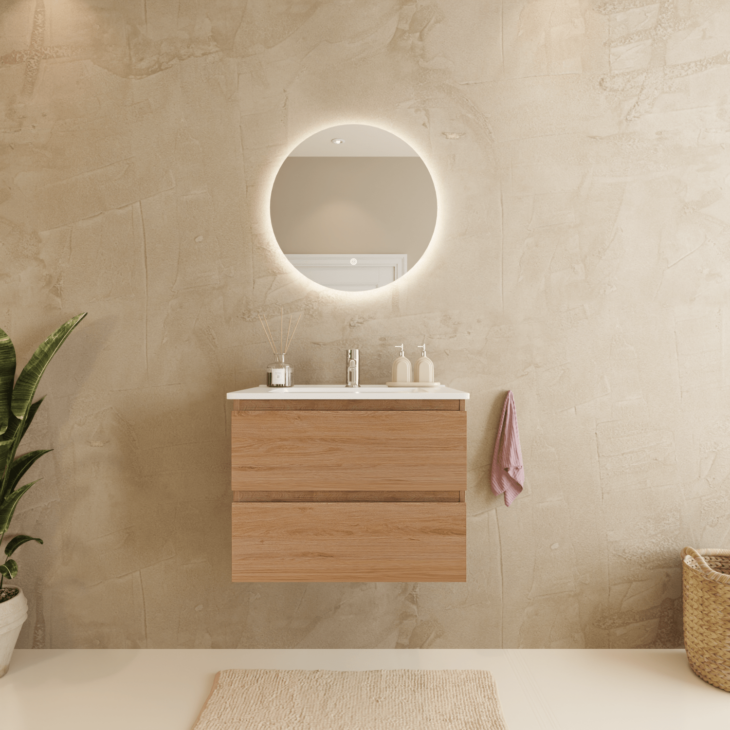 MARENZA Licht Eiken - Wastafel Wit - 60cm - lomazoo.com