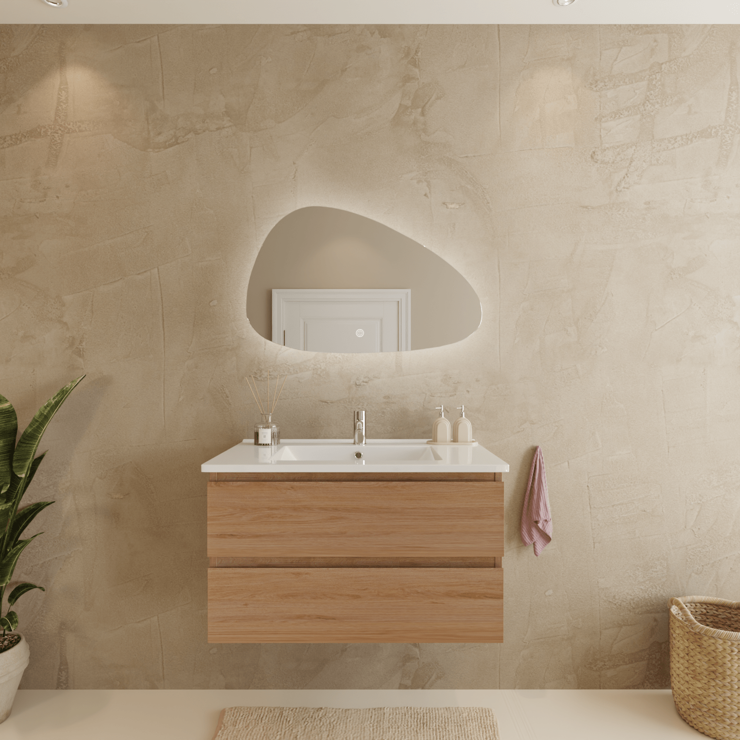 MARENZA Licht Eiken - Wastafel Wit - 80cm - lomazoo.com