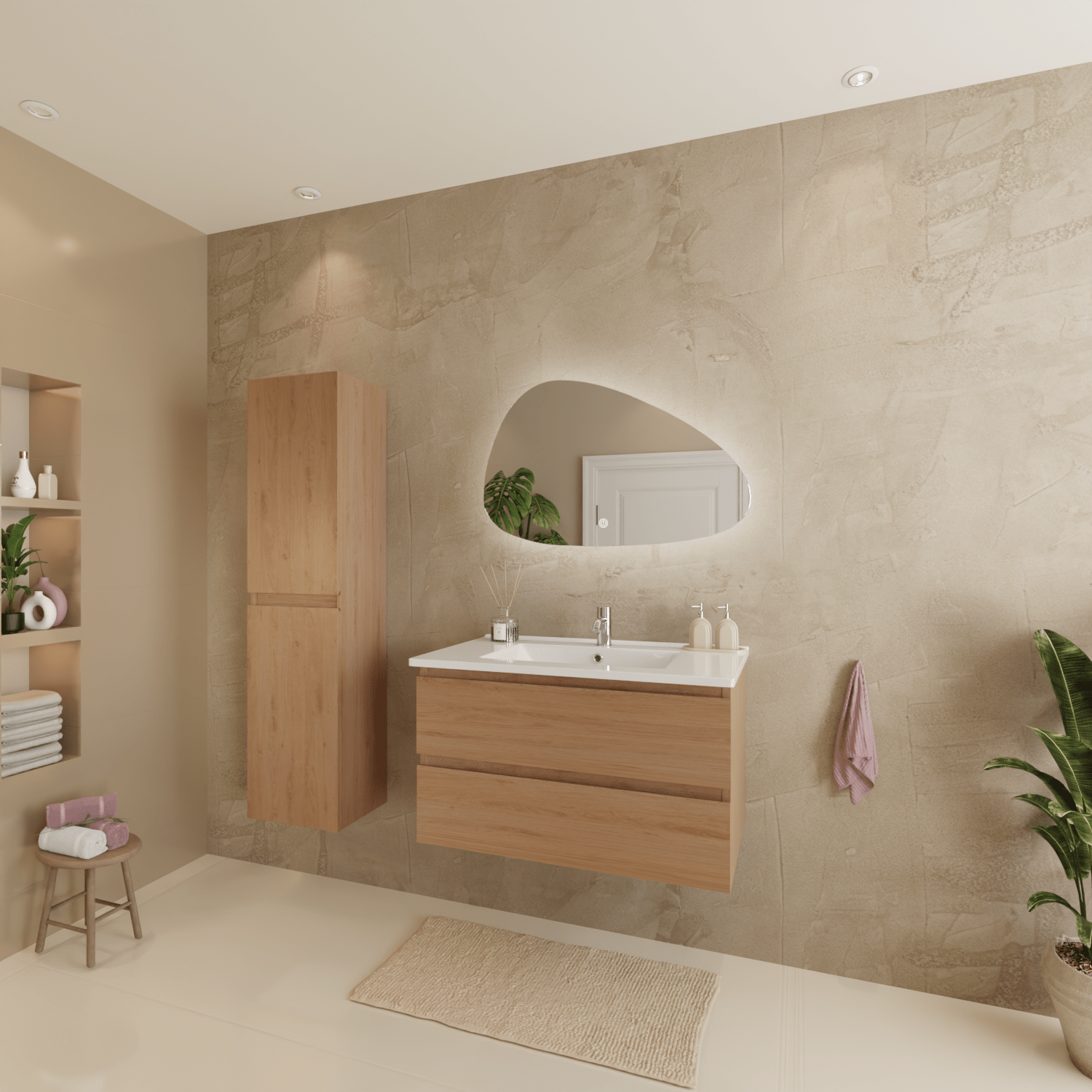 MARENZA Licht Eiken - Wastafel Wit - 80cm - lomazoo.com