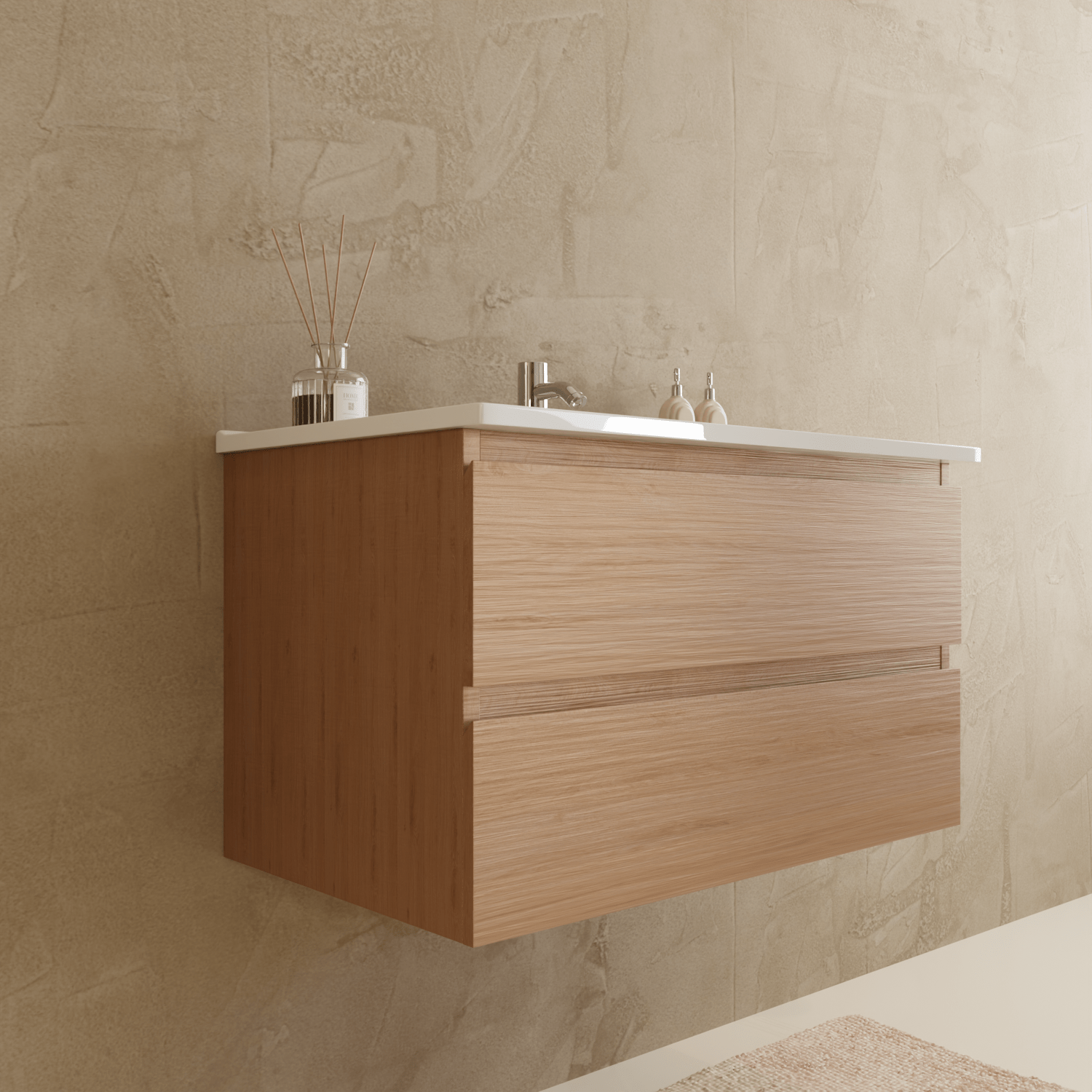 MARENZA Licht Eiken - Wastafel Wit - 80cm - lomazoo.com