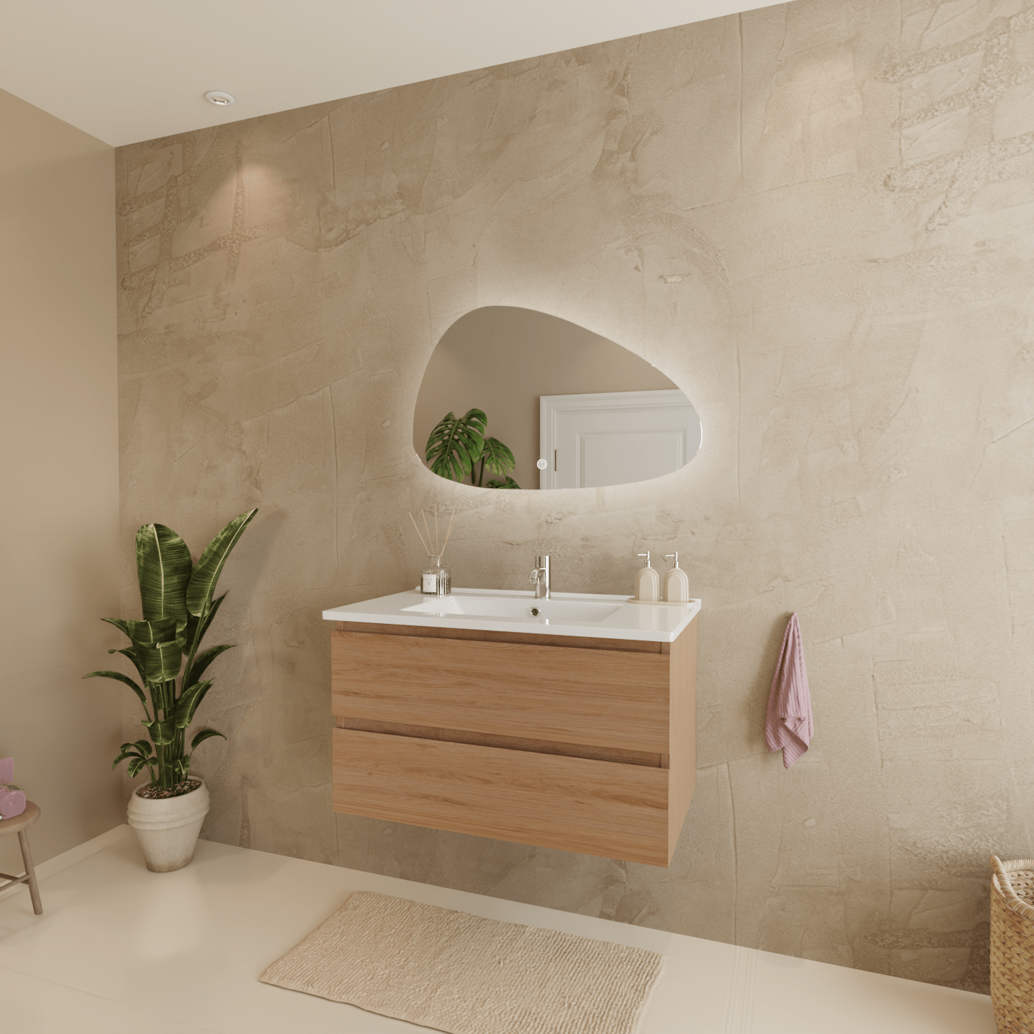 MARENZA Licht Eiken - Wastafel Wit - 80cm - lomazoo.com