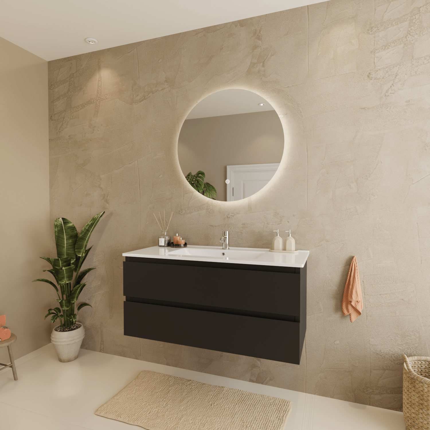 MARENZA Matzwart - Wastafel Wit - 100cm - lomazoo.com