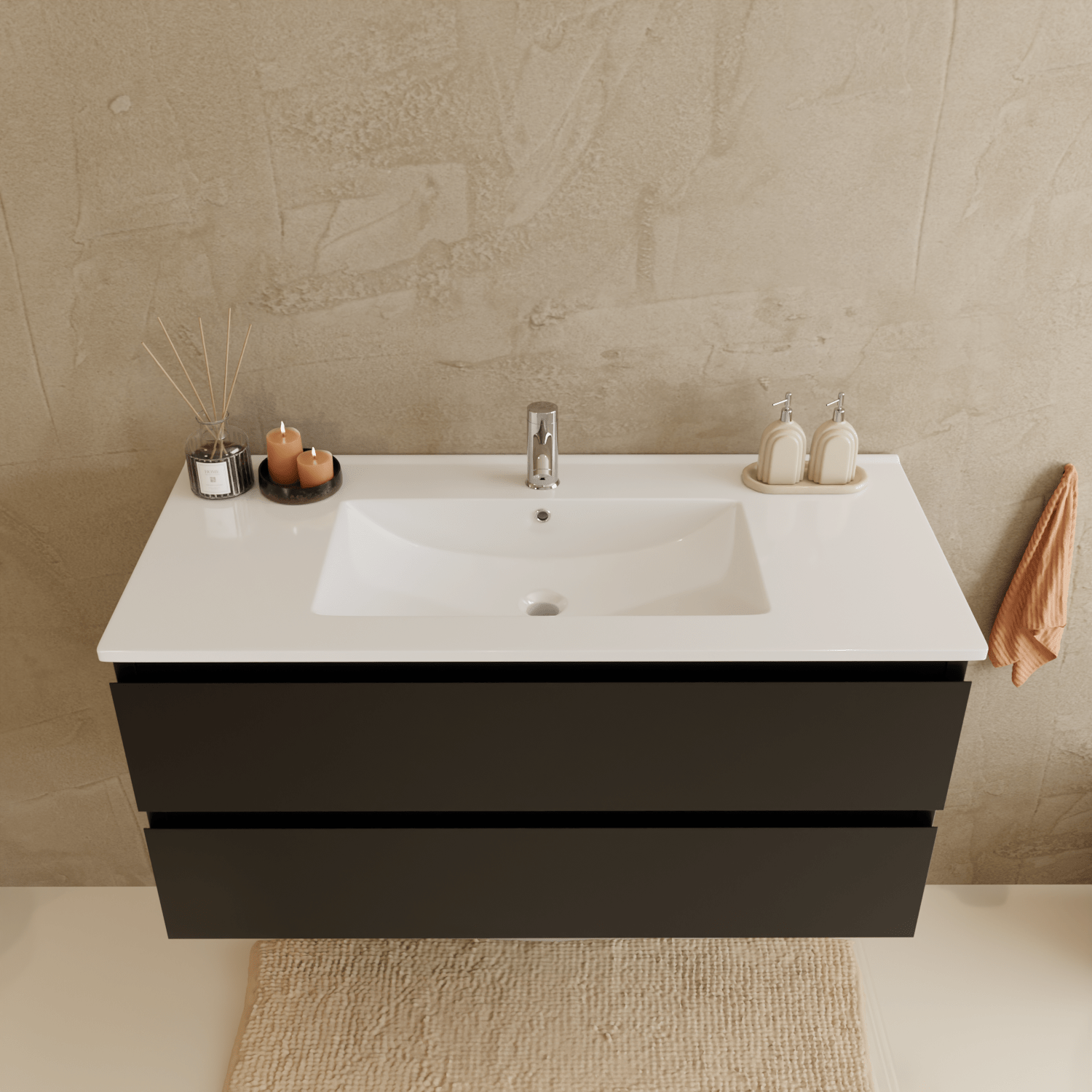 MARENZA Matzwart - Wastafel Wit - 100cm - lomazoo.com