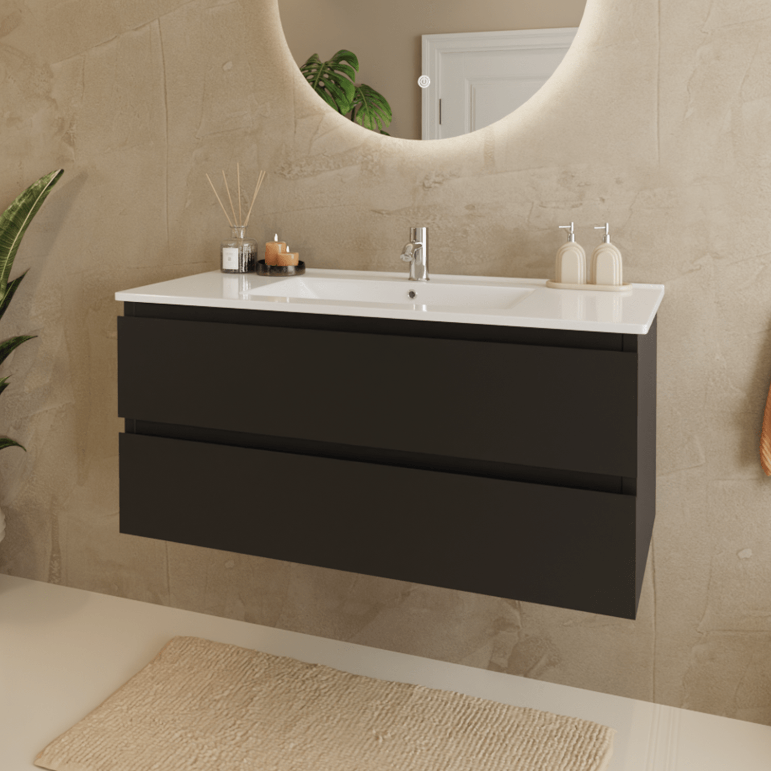 MARENZA Matzwart - Wastafel Wit - 100cm - lomazoo.com