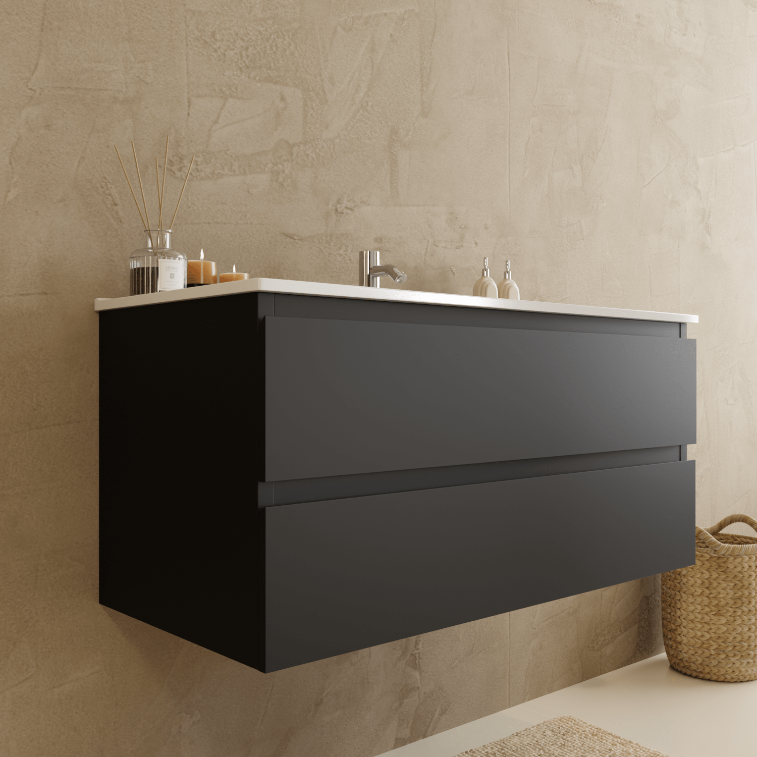 MARENZA Matzwart - Wastafel Wit - 100cm - lomazoo.com