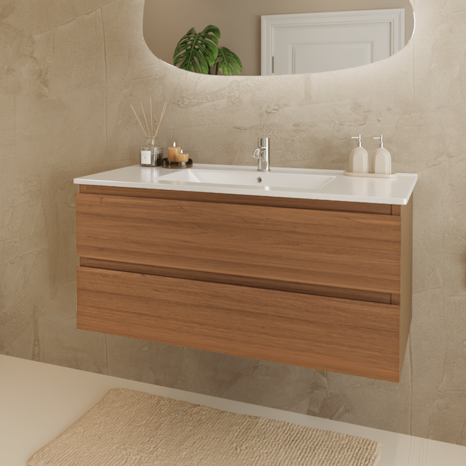 MARENZA Warm Eiken - Wastafel Wit - 100cm - lomazoo.com