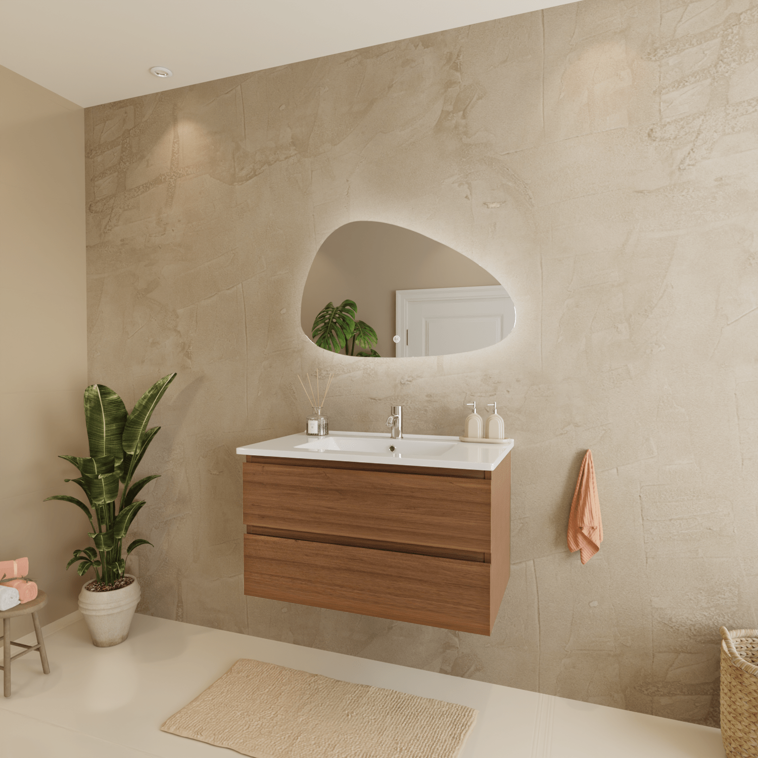 MARENZA Warm Eiken - Wastafel Wit - 80cm - lomazoo.com