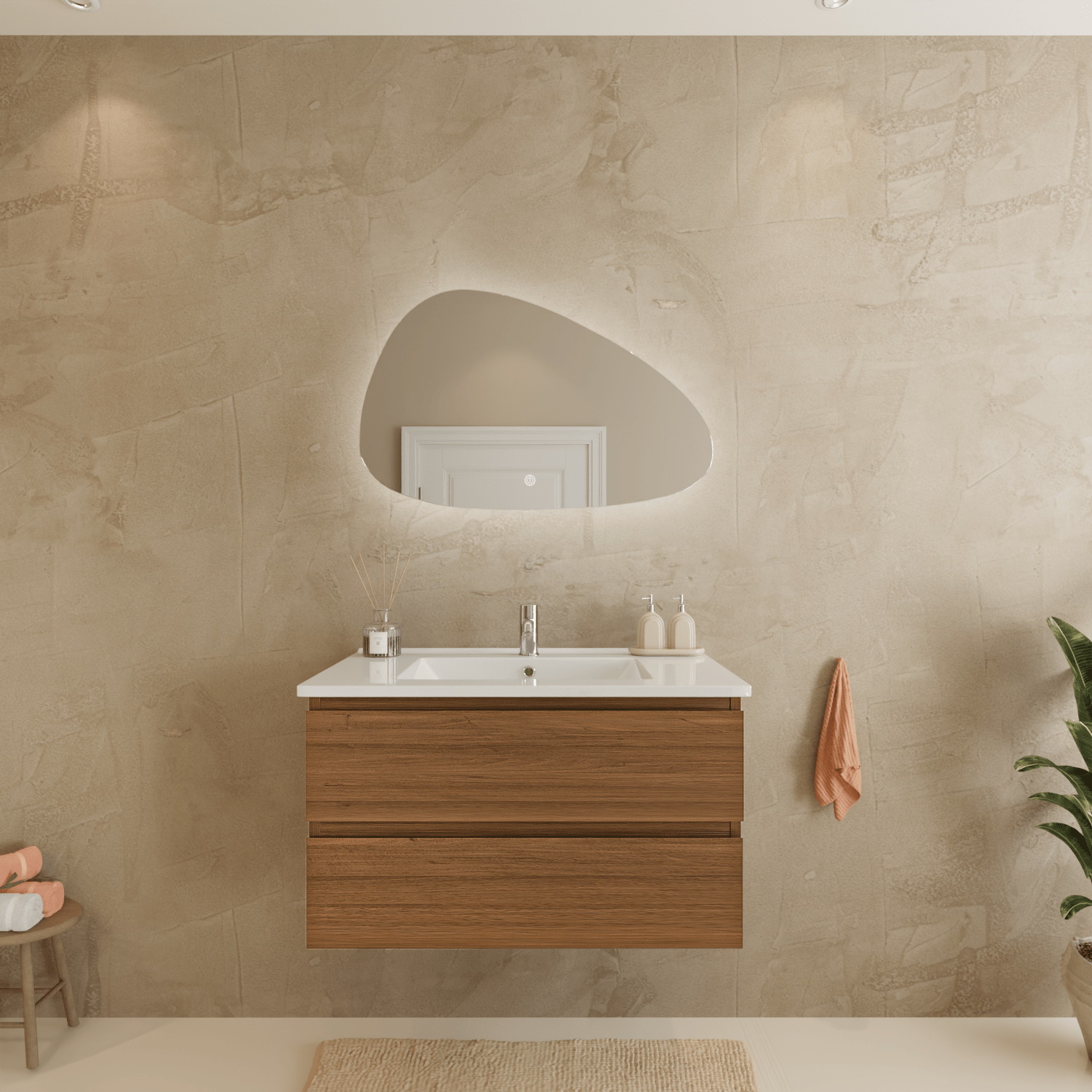 MARENZA Warm Eiken - Wastafel Wit - 80cm - lomazoo.com