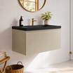 Mueble de baño suspendido MODENA greige - Lavabo negro - 80cm