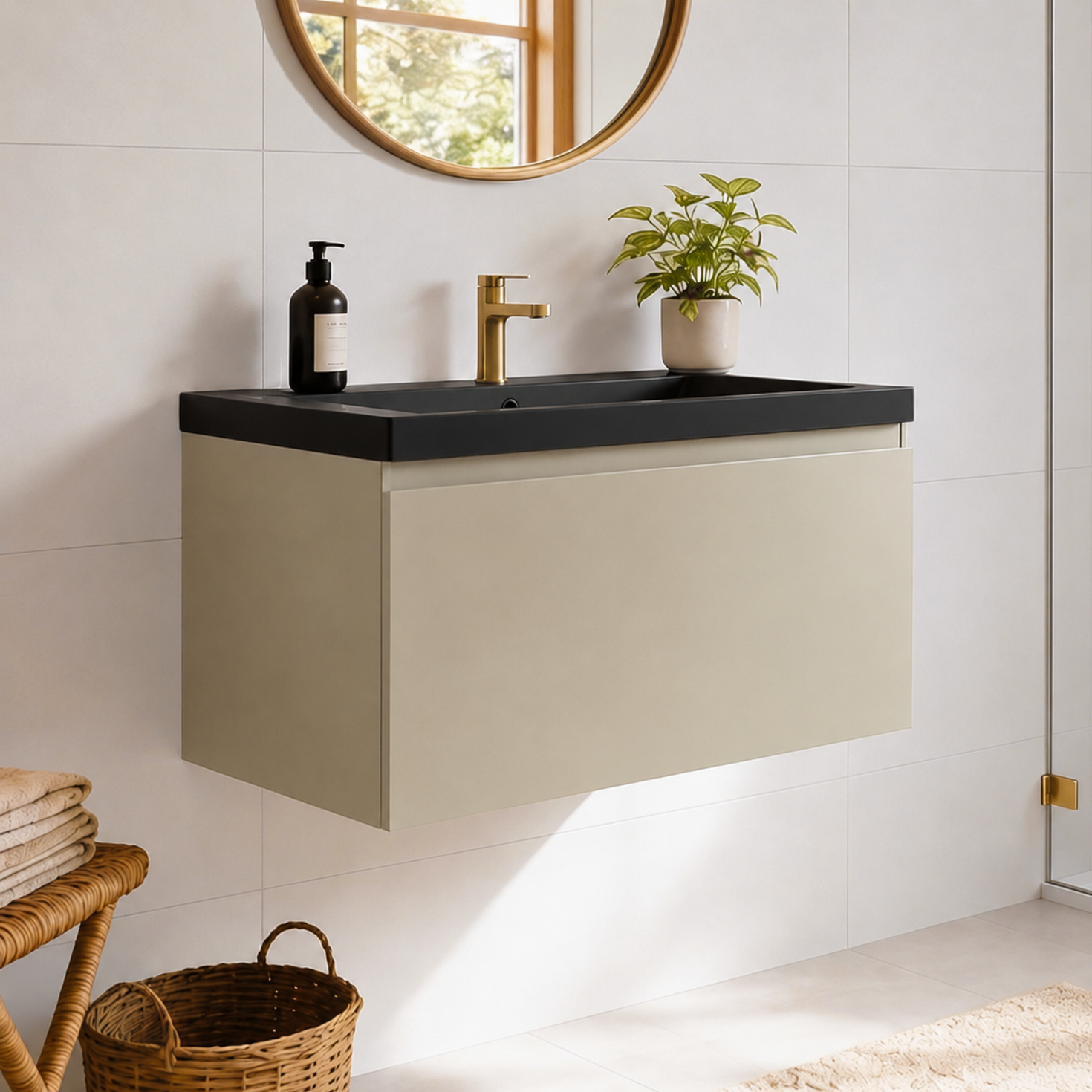 MODENA Greige - Wastafel Zwart - 80cm