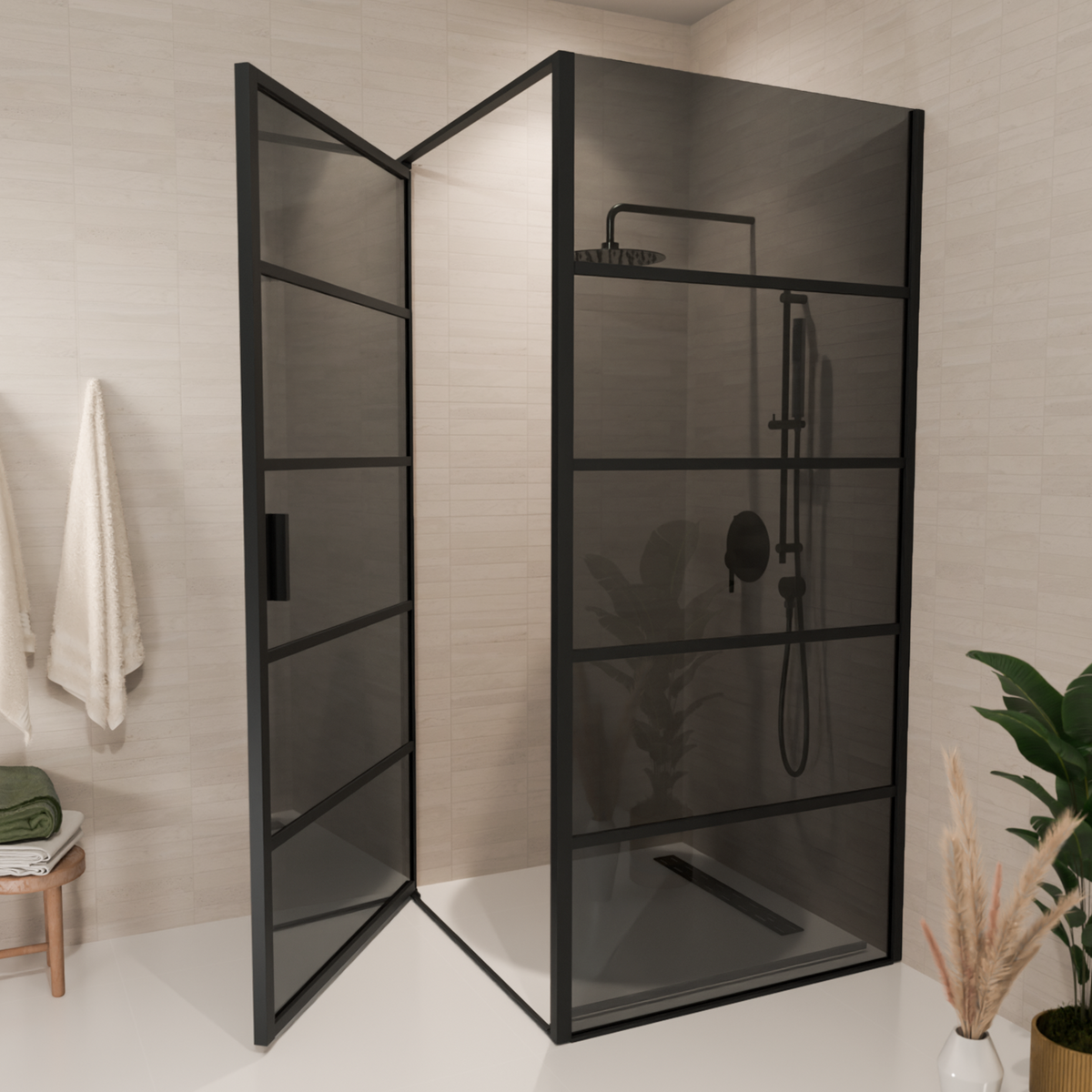 Duschkabine Cartagena 90 x 90 x 200 cm – Schwarz – Mit Streifen – Rauchglas – Nano-Beschichtung
