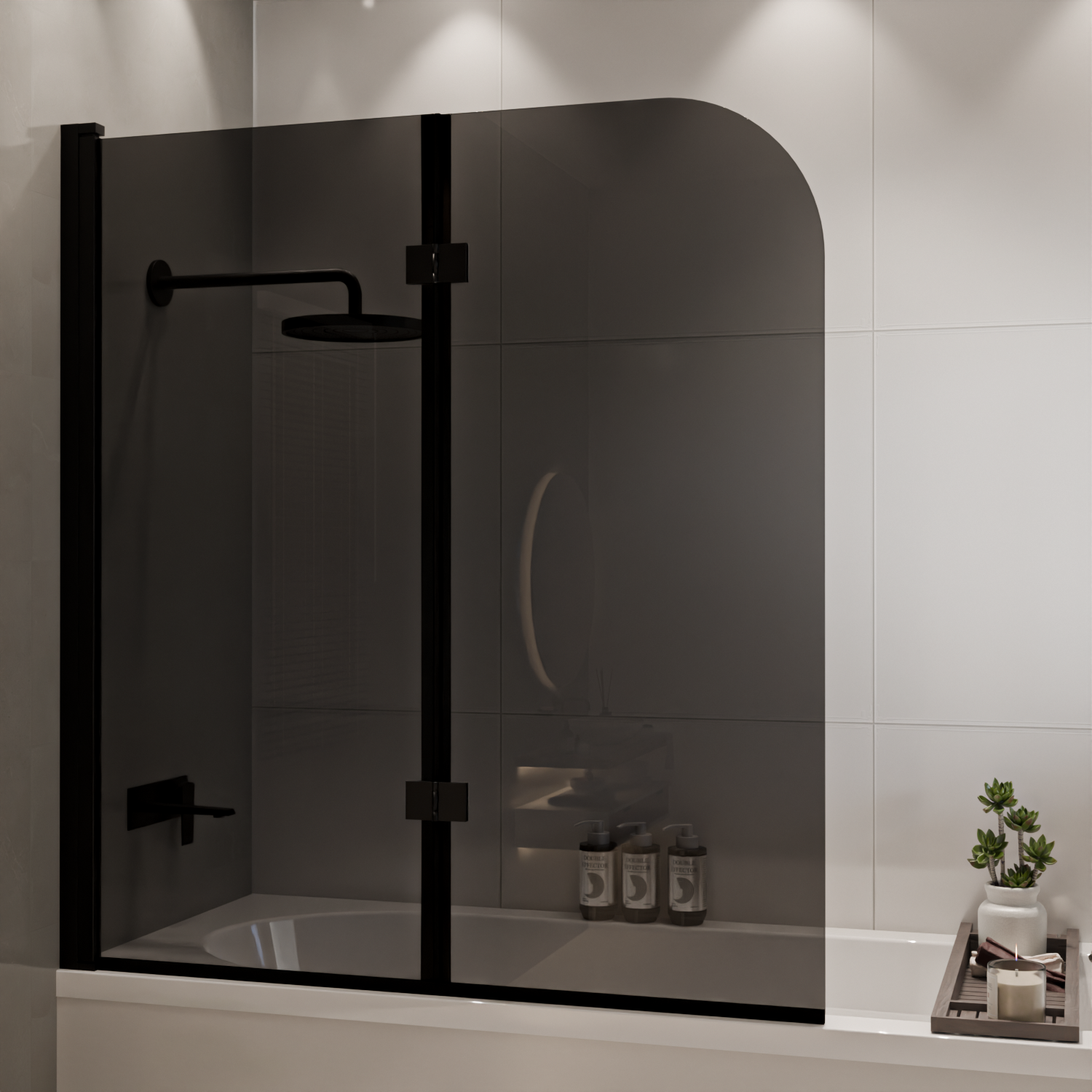 Badwand Caracas 120 x 140 cm - Zwart - Rookglas - Nano Coating