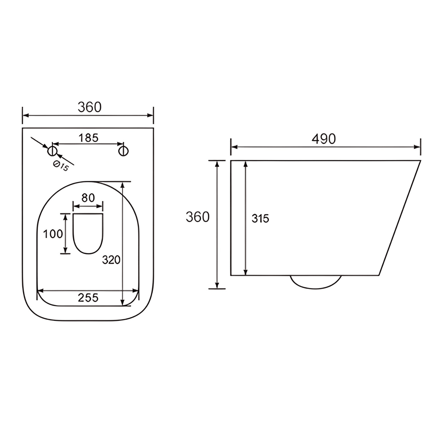 Hangtoilet met Inbouwreservoir - Vierkant Zwart - Drukplaat Vierkant Gunmetal - Linea - lomazoo.com