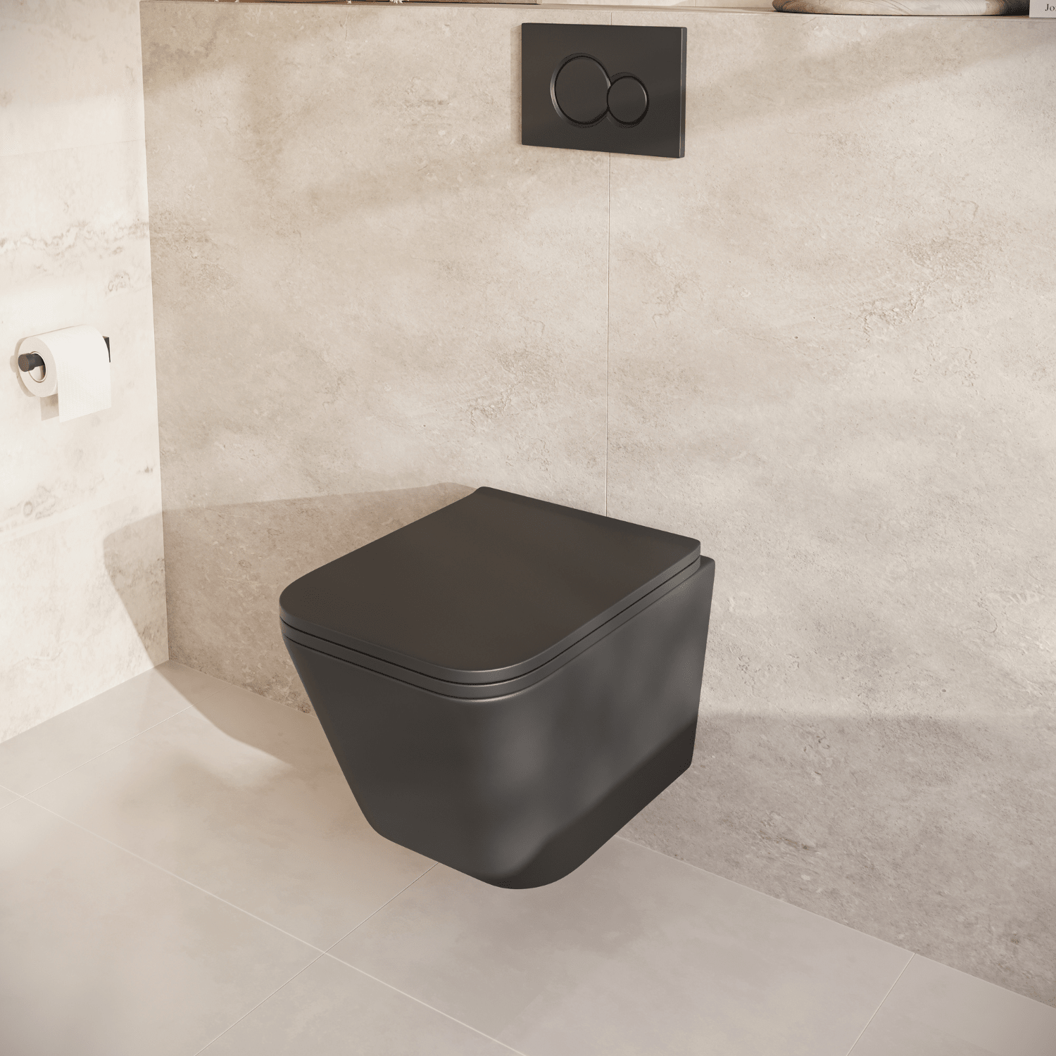 LINEA Hangend Toilet - Zwart - Vierkant - lomazoo.com