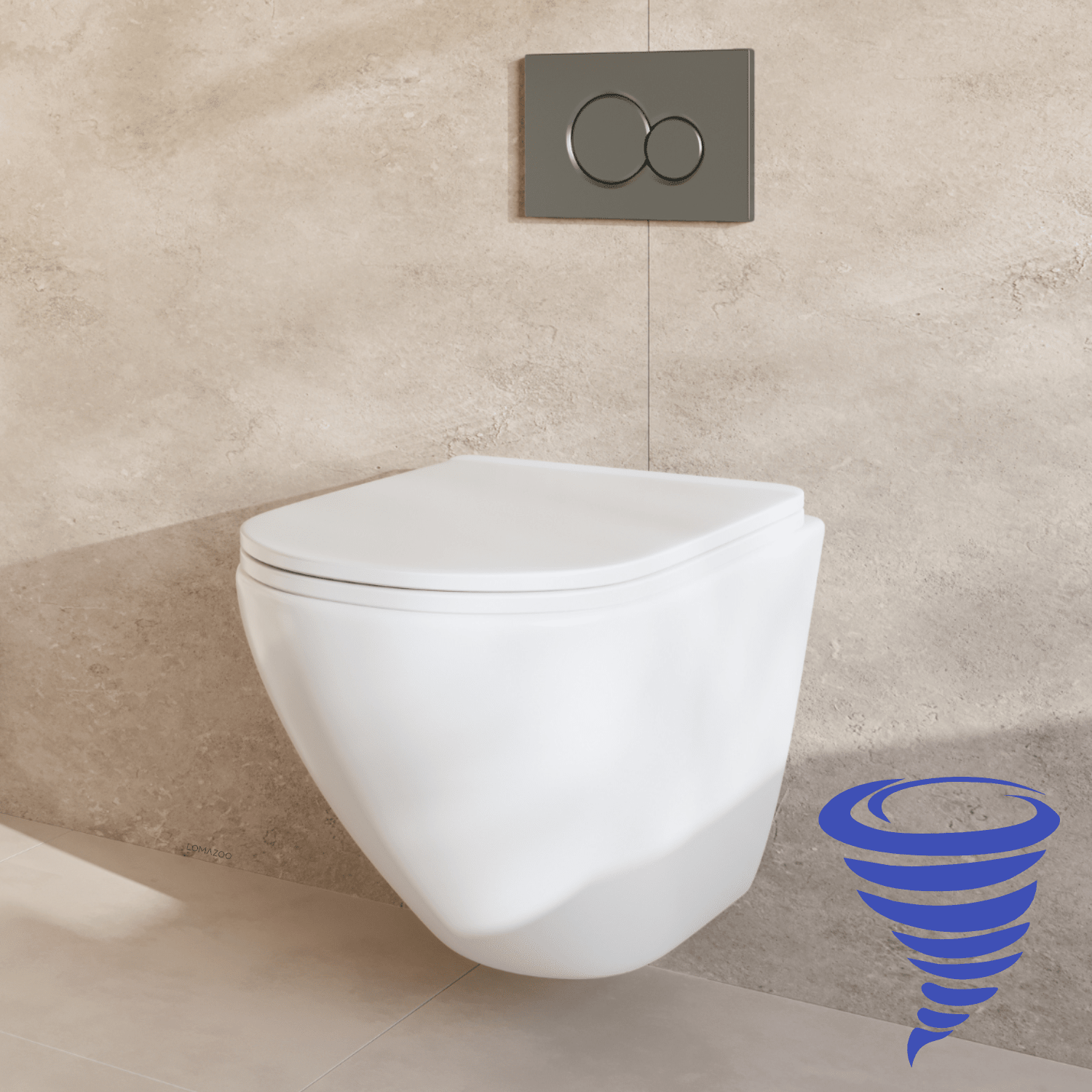 Hangtoilet met Inbouwreservoir - Rond Wit - Drukplaat Rond Gunmetal - Linea - lomazoo.com