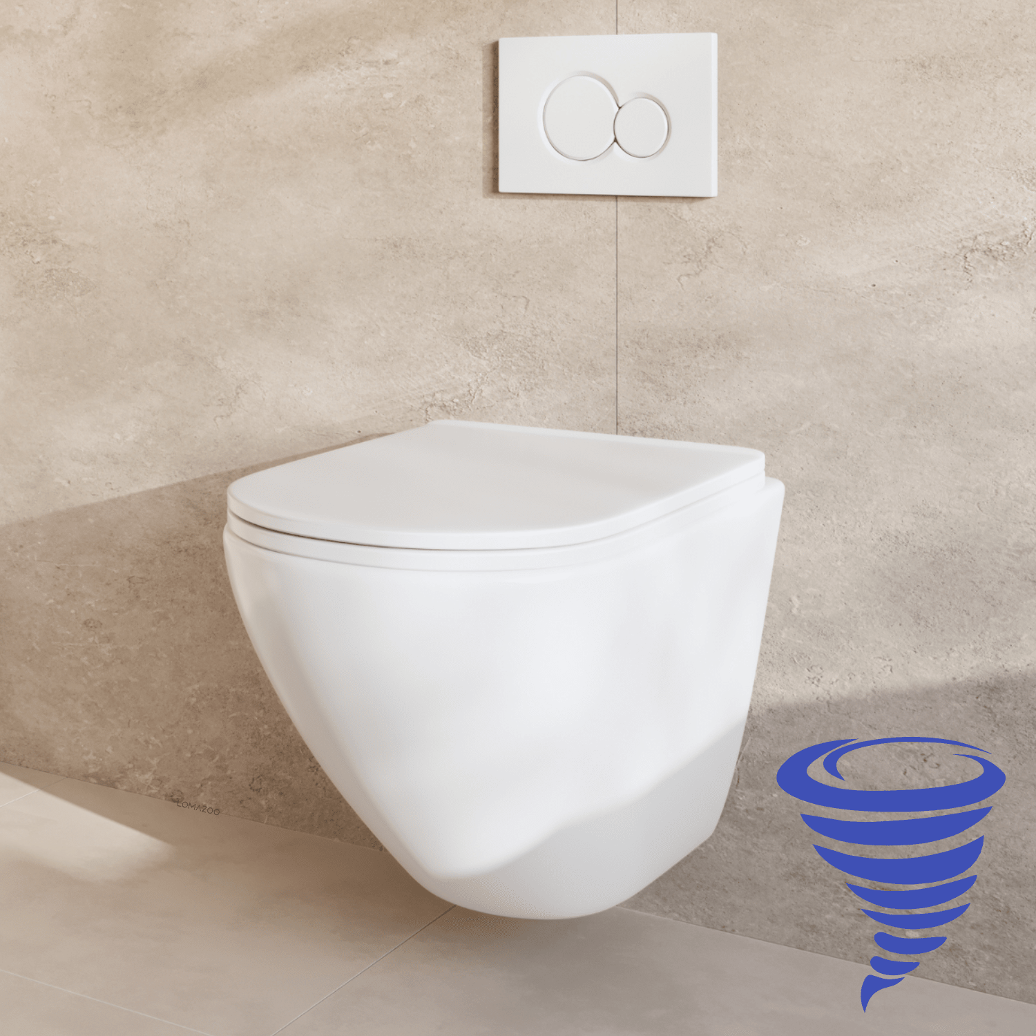 Hangtoilet met Inbouwreservoir - Rond Wit - Drukplaat Rond Wit - Linea - lomazoo.com