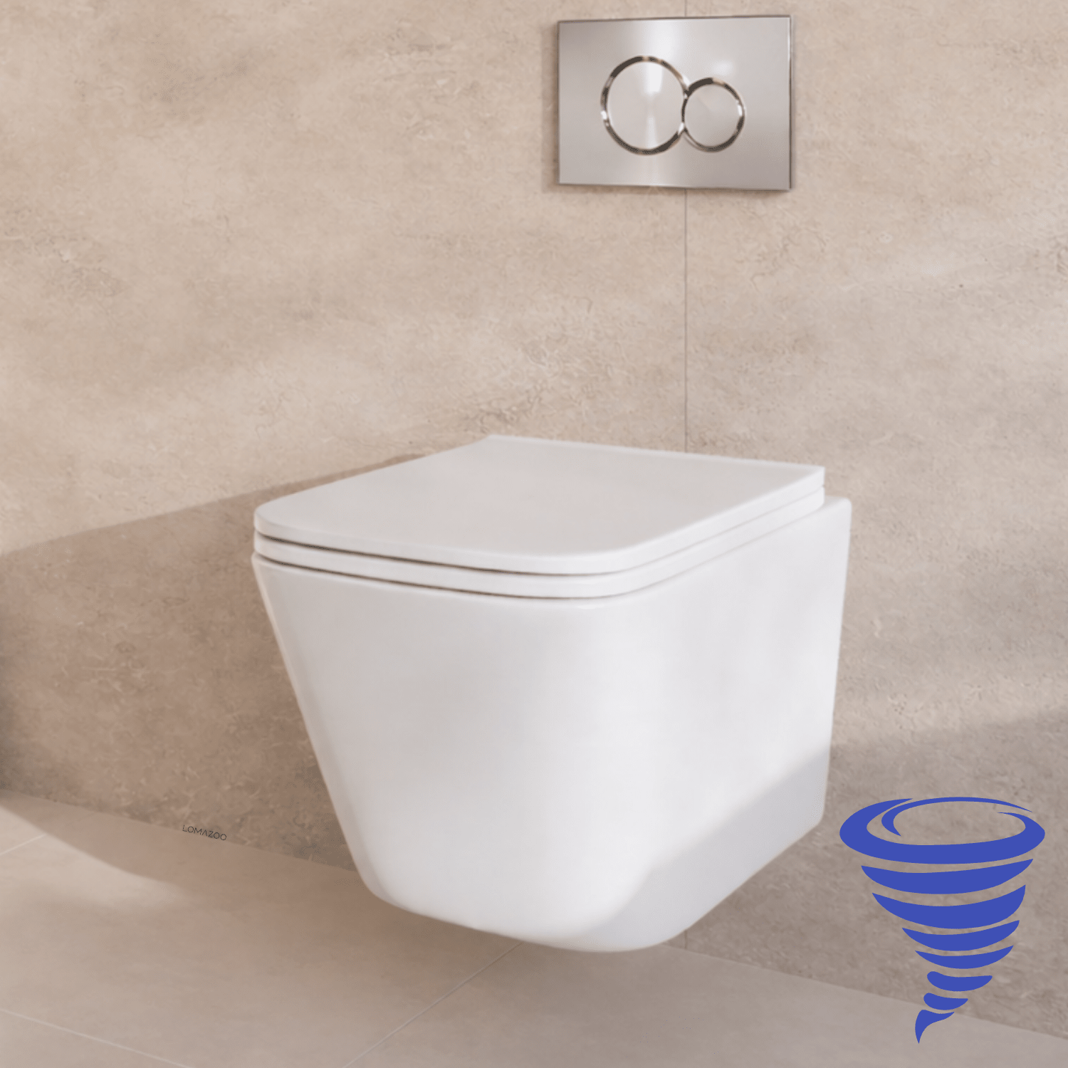 Hangtoilet met Inbouwreservoir - Vierkant Wit - Drukplaat Rond Chroom - Linea - lomazoo.com