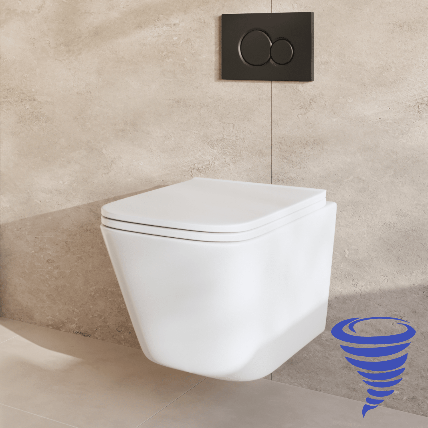 Hangtoilet met Inbouwreservoir - Vierkant Wit - Drukplaat Rond Zwart - Linea - lomazoo.com