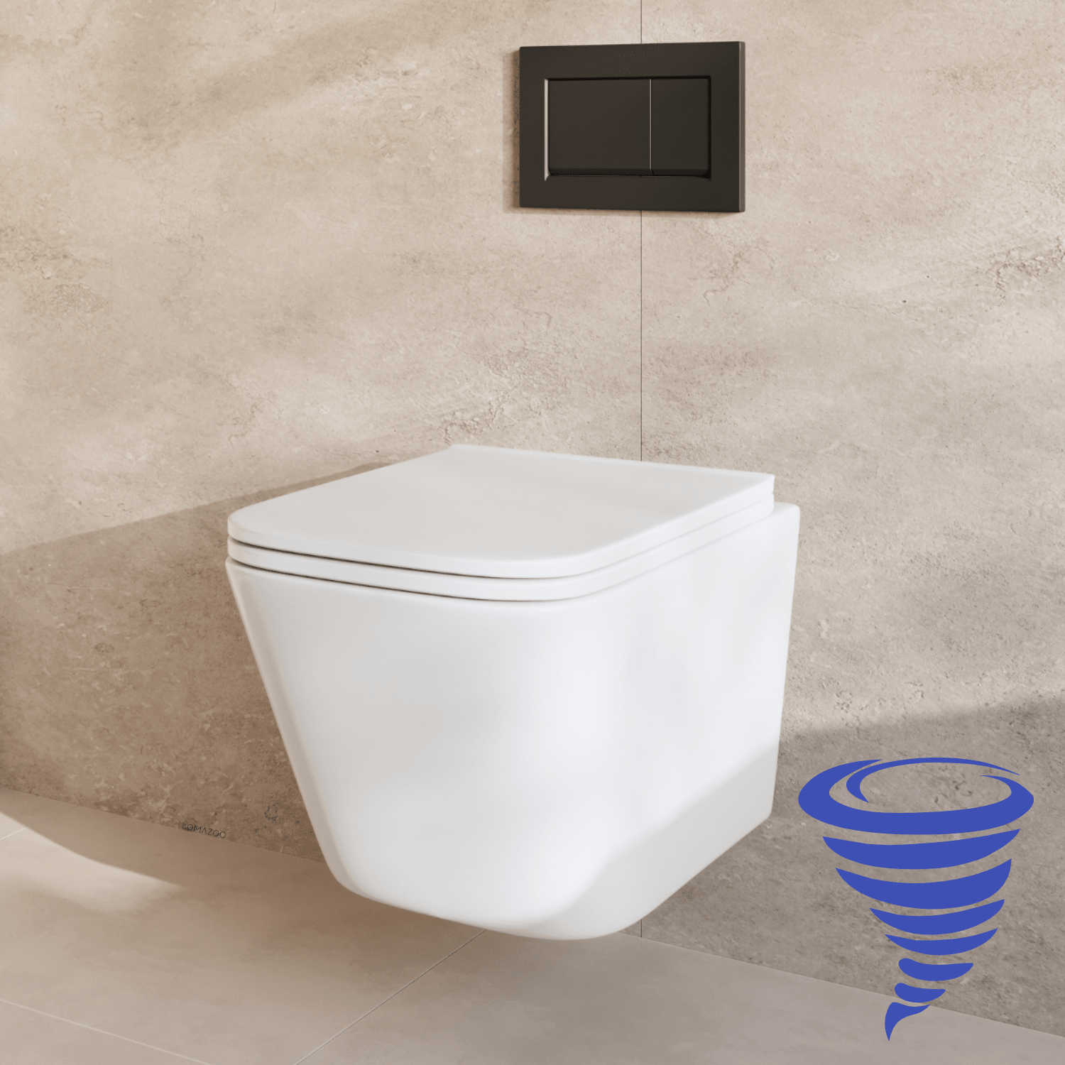 Hangtoilet met Inbouwreservoir - Vierkant Wit - Drukplaat Vierkant Zwart - Linea - lomazoo.com